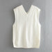 Color-White-Autumn Winter White Loose Split V neck Sleeveless Knit Vest Vest Women Mid Length Sweater-Fancey Boutique