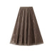 Color-Khaki-High End Mesh Pleated Skirt Women Front Back Wear Western A line Skirt College Slimming-Fancey Boutique