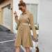 Color-Khaki-Spring Women Clothing Solid Color Shirt Collar Long Sleeve Casual Dress-Fancey Boutique