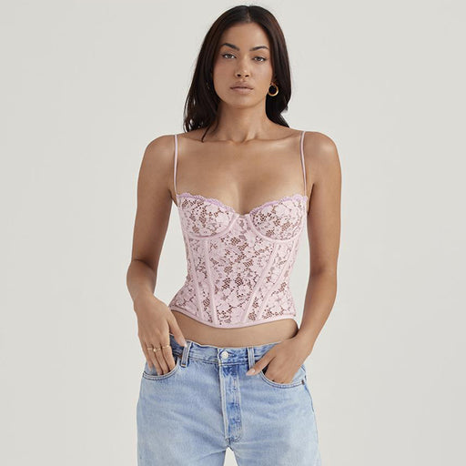 Color-Pink-Fall Women Clothing Lace Sexy Camisole Women Boning Corset Top Women-Fancey Boutique