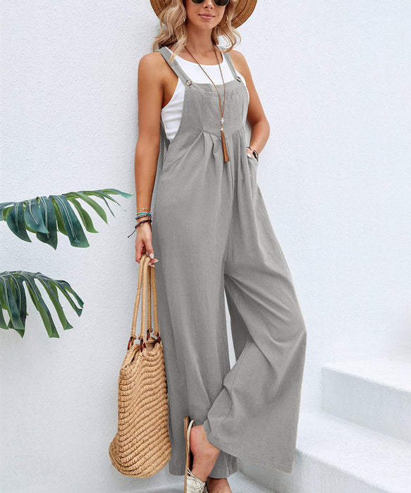 Color-Ight Gray-Women Clothing Popular Solid Color Casual Suspender Trousers-Fancey Boutique