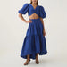 Summer Two Piece V Neck Puff Sleeve Short Top Ruffled Skirt Set Women-Blue-Fancey Boutique