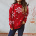 Color-Red-Autumn Winter Thickened Year Sweater Christmas Snowflake Round Neck Long Sleeve Knitted Pullover-Fancey Boutique