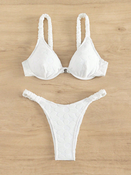 Color-White-Swimwear Solid Color Bikini Underwire Sexy Bikini Women's Elastic Fresh Split Swimsuit-Fancey Boutique