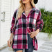 Color-Coral Red-Women Clothing High Profile Figure Autumn Winter Long Sleeved Plaid Shirt Mid Length Woolen Coat-Fancey Boutique