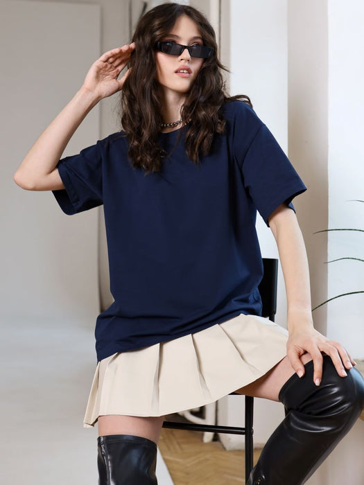 Summer Clothes T Shirt Women Cotton Basic Loose Top Soft T Shirt-Navy Blue-Fancey Boutique