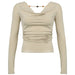 Beaded Hollow Out Cutout Design Bare Back Swing Collar Reverse Solid Color Short Top Sexy Sexy Slimming Long Sleeves-Khaki-Fancey Boutique