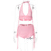 Color-Pink-Summer Women Collection Sexy Halter Wrapped Chest Slim Fit Ruched Shorts Two Piece Set sets-Fancey Boutique