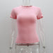 Color-Pink-Spring Summer Basic round Neck Short Sleeve T shirt Women Tight Sexy Simple Solid Color Top Women-Fancey Boutique