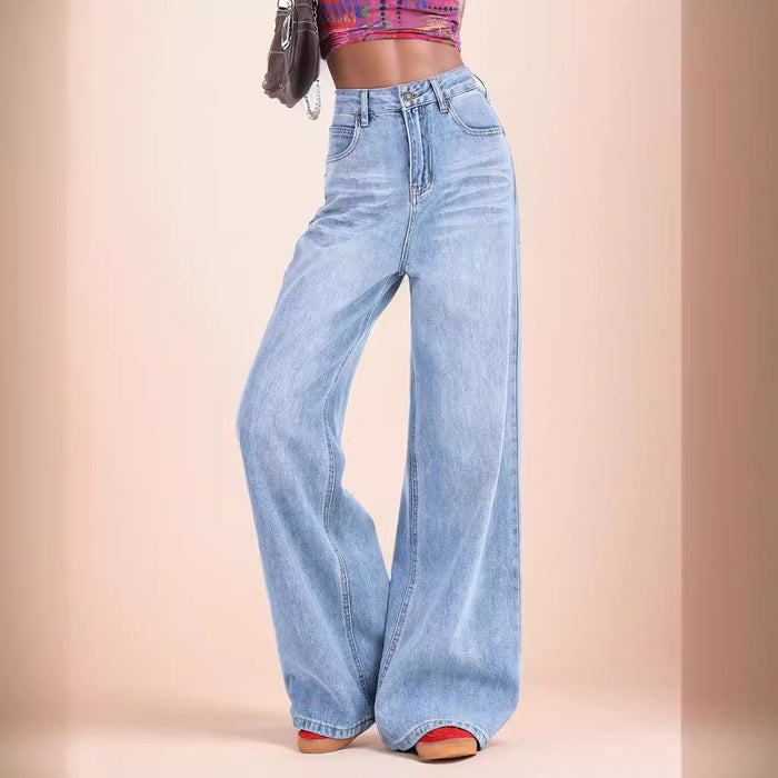 Draping Effect Pants Retro High Waist Loose Casual Wide Leg Pants Straight Pants Jeans Women Jeans-Light Blue-Fancey Boutique