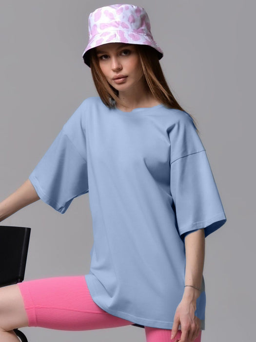 Spring Summer Solid Color T Shirt Women Cotton Short Sleeved Shirt Loose All Match-Haze Blue-Fancey Boutique