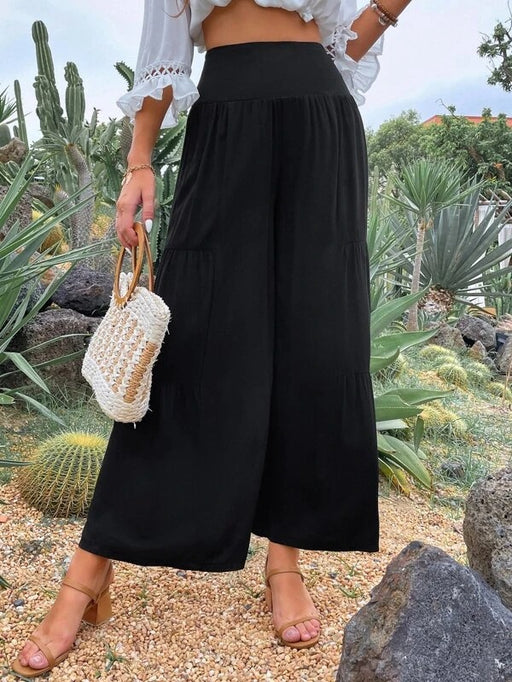 Color-Black-Spot Goods Summer Casual Wide Leg Cotton Linen Popular High Waist Loose Pants Women Pants-Fancey Boutique