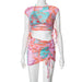 Women Clothing Summer Sexy Sheer Top Hip Skirt Mesh Floral Print Three Piece Set-Pink-Fancey Boutique