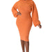 Color-Orange-WomenClothing Dress Long Sleeve Solid Color Dress Autumn-Fancey Boutique
