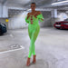 Color-Green-Fall Wome Clothing Sexy Mesh Jacquard Hollow Out Cutout High Waist Trousers No Long Tight Jumpsuit-Fancey Boutique