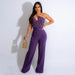 Color-Purple-Solid Color Jumpsuit Slim Fit One Shoulder Wide Leg Pants Women-Fancey Boutique