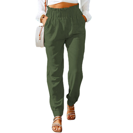 Color-Army Green-Women Clothing Spring Ruffled Elastic Waist High Waisted Trousers-Fancey Boutique