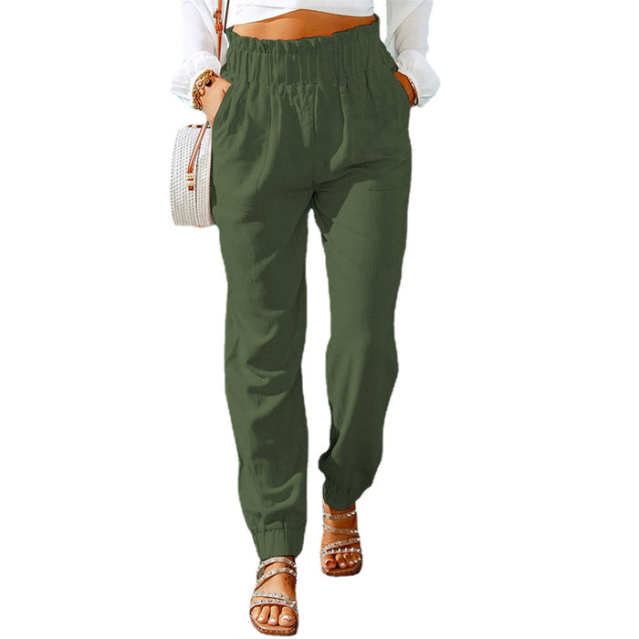 Color-Army Green-Women Clothing Spring Ruffled Elastic Waist High Waisted Trousers-Fancey Boutique