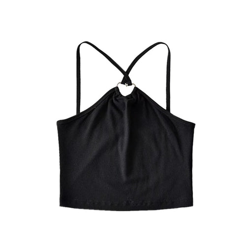 Color-Black-Sexy to Cross Chest Hollow Out Cutout Camisole Summer Wear Slim Fit Niche Blogger Cropped Top-Fancey Boutique