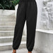 Color-Black-Women Clothing Elastic Waist High Waist Wide Leg Ankle Length Pants-Fancey Boutique