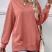 Color-Watermelon Red-Autumn Winter Women Clothing Sweater Solid Color V Neck Split Front Short Back Long Blouse-Fancey Boutique