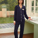 Color-Navy-Pajamas Women Spring Autumn Simple Cardigan Long Sleeve Long Home Wear Suit-Fancey Boutique