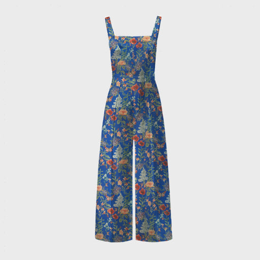 Women Jumpsuit Floral Print Button Wide Leg Jumpsuit-Blue-Fancey Boutique