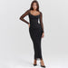 Autumn Women Mesh Long Sleeve Boning Corset Slim Hip Bag Slit Midi Sexy Black Dress-Fancey Boutique