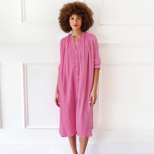 Color-Pink-Simple Loose Pink Maxi Dress Ladies Homewear Women-Fancey Boutique