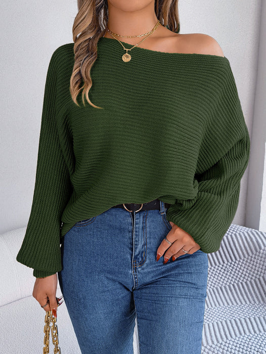 Color-Army Green-Autumn Winter Casual Loose Solid Color Batwing Sleeve Pullover Sweater Women Clothing-Fancey Boutique