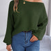 Color-Army Green-Autumn Winter Casual Loose Solid Color Batwing Sleeve Pullover Sweater Women Clothing-Fancey Boutique