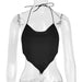 Color-Black-Summer Trends Lace up Halterneck Sling Basic Women Sexy Vest-Fancey Boutique