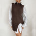 Color-Coffee-Dedicated for Early Autumn Middle East Women Split Solid Color Mid Length Vest Sweater-Fancey Boutique