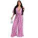 Women V Neck Pleated Popular Printed Casual Jumpsuit Women-Rose striped-Fancey Boutique
