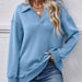 Color-Skyblue-Women Clothing Autumn Winter Winter Polo Collar Long Sleeve Loose Fitting Fleece Pullover Women-Fancey Boutique