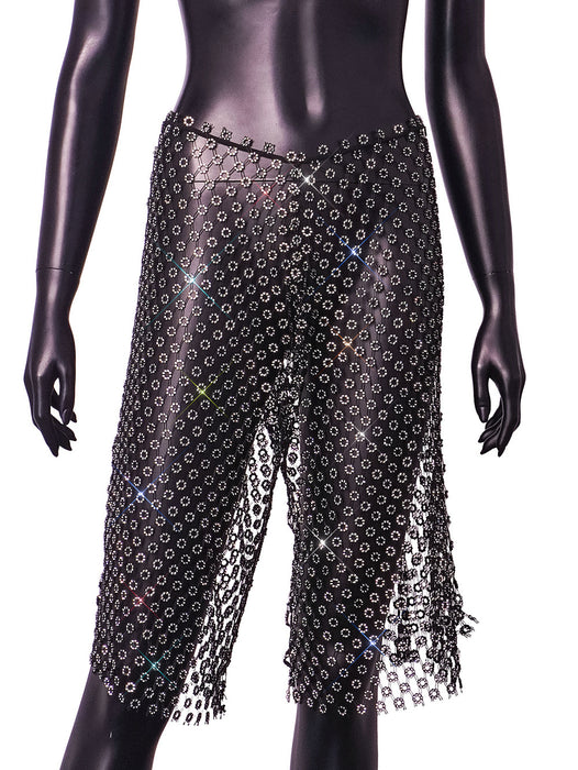 Color-Black-Sexy Light Diamond Hand Stitched Waist Fishnet Women Short Pants-Fancey Boutique