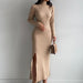 High Neck Split Knitted Dress Autumn Winter Long Sleeve Dress Sexy Sunken Stripe Skinny Sheath Sweater-Fancey Boutique