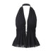 Women Clothing Summer Sexy Solid Color Backless Lace up Hollow Out Cutout Slim Fit Halter Top-Black-Fancey Boutique