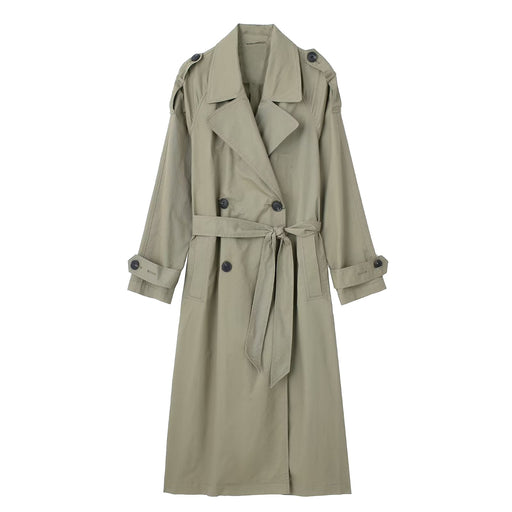 Color-Khaki-Women Clothing French with Belt Collared Double Breasted Trench Coat-Fancey Boutique