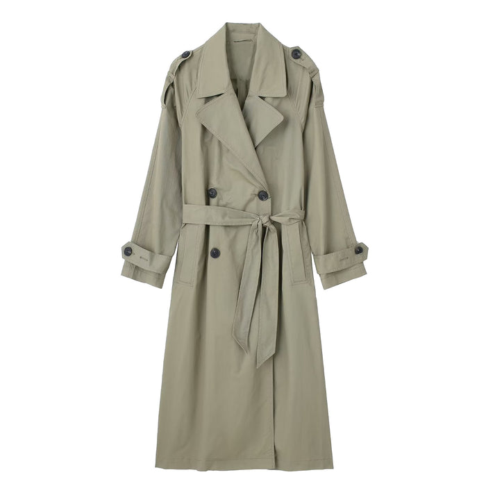 Color-Khaki-Women Clothing French with Belt Collared Double Breasted Trench Coat-Fancey Boutique