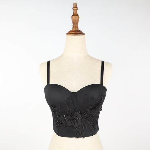 Sexy Beaded Embroidered Lace Steel Ring Boning Corset Bra Wrapped Chest Vest-Fancey Boutique