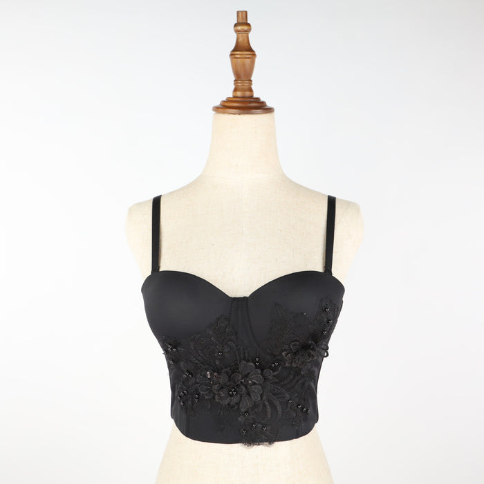 Sexy Beaded Embroidered Lace Steel Ring Boning Corset Bra Wrapped Chest Vest-Fancey Boutique