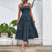 Color-Dark Grey-Women Solid Color Sling Summer Dress-Fancey Boutique