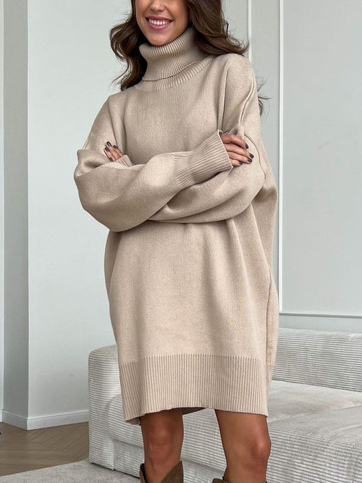 Autumn Winter Turtleneck Sweater Women Mid Length Thickened Russia Long Sleeved Knitwear-Khaki-Fancey Boutique