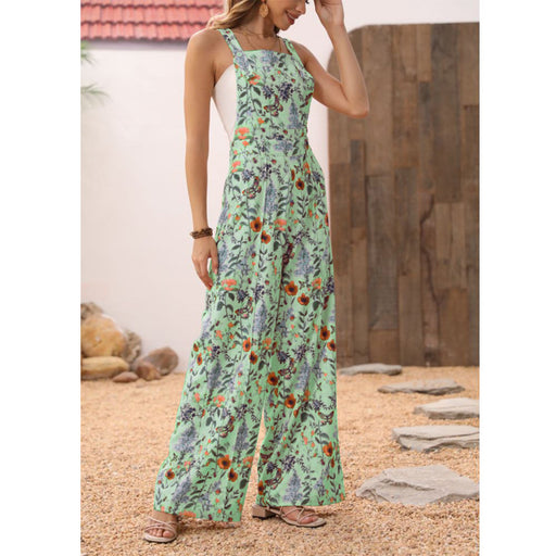 Women Jumpsuit Floral Print Button Wide Leg Jumpsuit-Green-Fancey Boutique