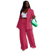 Color-Coral Red-Spring Autumn Solid Color Long Suit Women Top Slim Fit Wide Legged Pants Suit-Fancey Boutique