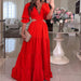 Autumn Winter Dress Special V neck Party Mid Length Dress-Red-Fancey Boutique