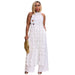 Women Clothing Sexy Backless Lace up Long Shirt Wide Leg Pants Suit-White-Fancey Boutique