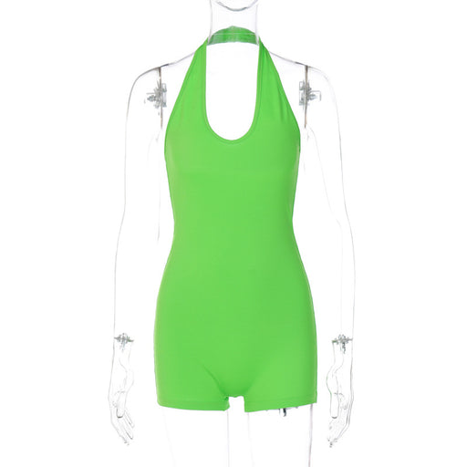 Color-Green-Women Clothing Summer Sexy Backless Halter Slim Fit Bodysuit-Fancey Boutique