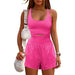 Color-Pink-Sports Women Shorts Hollow Out Cutout Cross Back Loose Comfortable Workout Clothes Vest Jumpsuit-Fancey Boutique